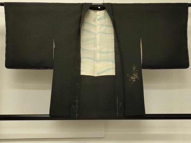 平和屋着物#羽織 寿光織 枝花文 黒地 金銀糸 正絹 逸品 未使用 CABH6984in
