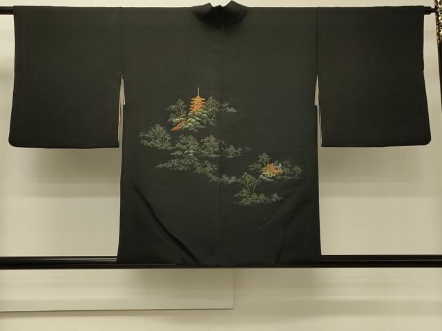 平和屋着物#羽織 寿光織 風景文 黒地 金糸 正絹 逸品 CABH6986in