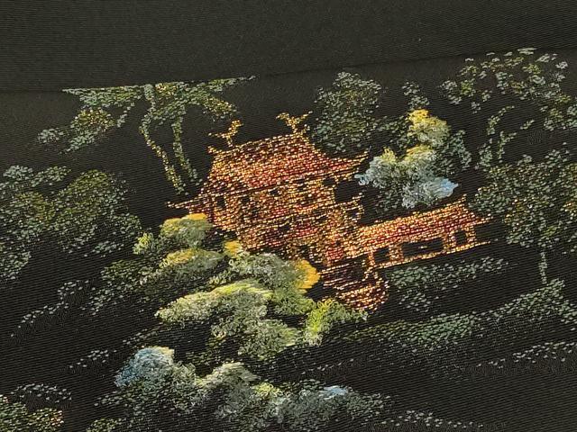 平和屋着物#羽織 寿光織 風景文 黒地 金糸 正絹 逸品 CABH6986in