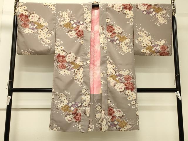 平和屋着物#H・L(アッシュエル) HENRI-LUC CHAPUIS 長羽織 扇面草花文 洗える着物 CABH6990in