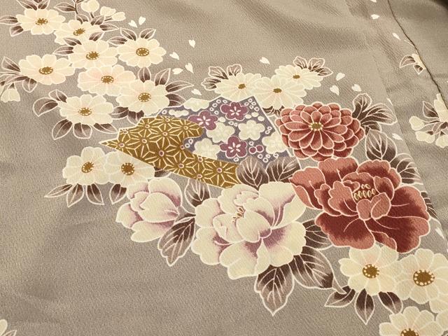 平和屋着物#H・L(アッシュエル) HENRI-LUC CHAPUIS 長羽織 扇面草花文 洗える着物 CABH6990in