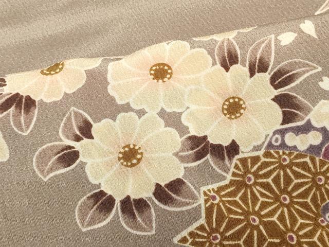 平和屋着物#H・L(アッシュエル) HENRI-LUC CHAPUIS 長羽織 扇面草花文 洗える着物 CABH6990in