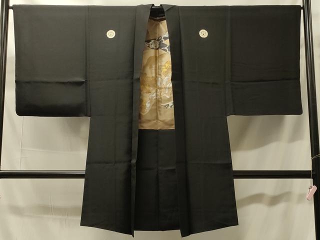 平和屋着物#男性 長羽織 黒紋付き 正絹 逸品 CABH7007in