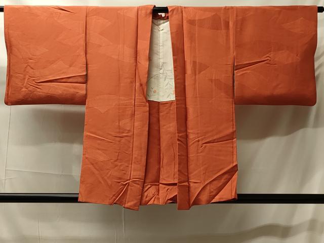 平和屋着物#羽織 色無地 幾何学地紋 柿色 正絹 逸品 CABH7025in
