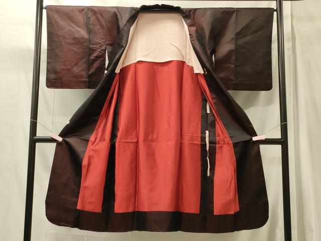 平和屋着物#道行コート 雨コート 葡萄茶色 ロング丈 正絹 逸品 CABH7027in