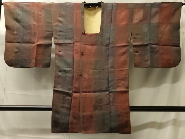 平和屋着物#道行コート 格子 暈し染め ロング丈 正絹 逸品 CABH7030in