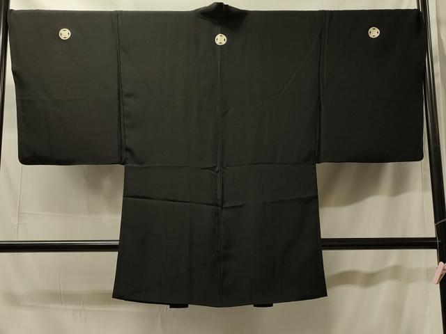 平和屋着物#男性 長羽織 黒紋付き 正絹 逸品 CABH7033in