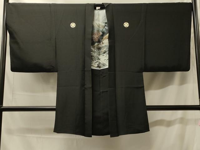 平和屋着物#男性 長羽織 黒紋付き 正絹 逸品 CABH7033in