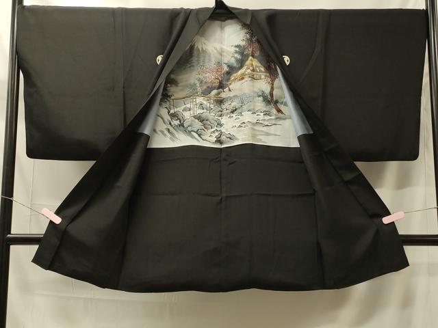 平和屋着物#男性 長羽織 黒紋付き 正絹 逸品 CABH7033in