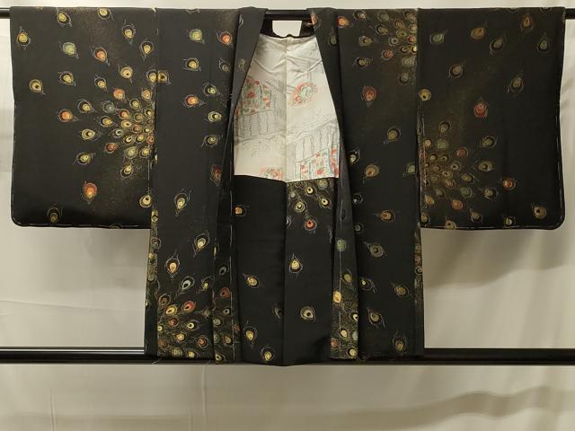 平和屋着物#羽織 寿光織 孔雀羽文 黒地 金糸 正絹 逸品 CABH7034in