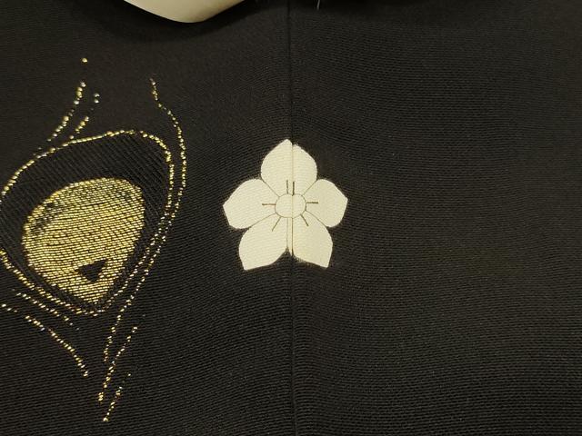 平和屋着物#羽織 寿光織 孔雀羽文 黒地 金糸 正絹 逸品 CABH7034in
