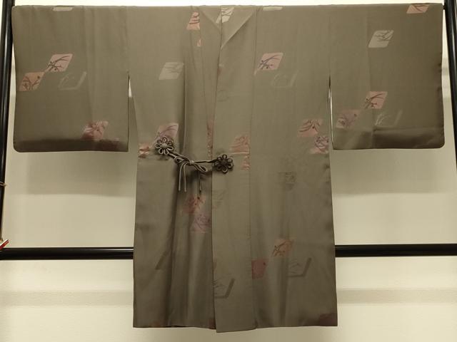 平和屋着物#道中着 地紋起こし 色紙草花文 ロング丈 正絹 逸品 CABH7038in
