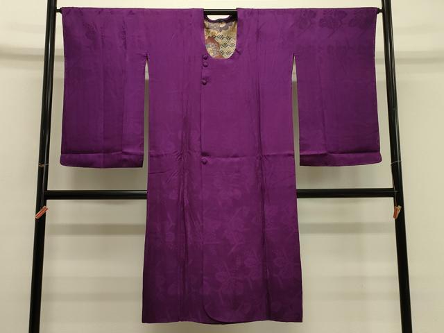 平和屋着物#道行コート 色無地 亀甲桐地紋 暗紅色 ロング丈 正絹 逸品 CABH7047in