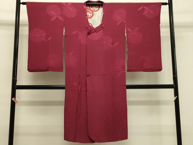 平和屋着物#道行コート 色無地 雪輪地紋 紅鳶色 ロング丈 正絹 逸品 CABH7055in