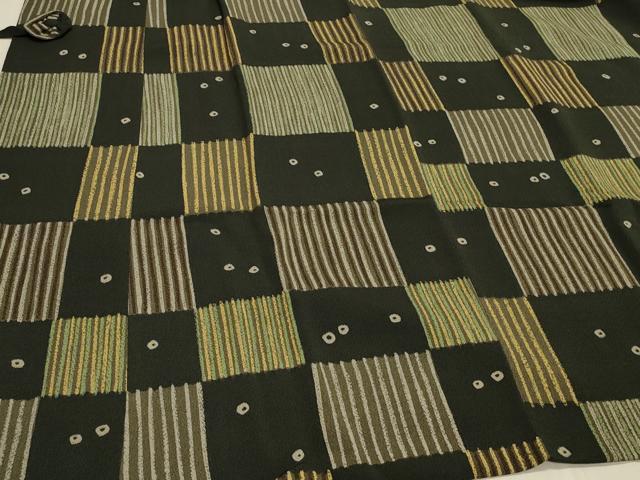 平和屋着物#道中着 変わり市松文 鬼しぼ縮緬 ロング丈 正絹 逸品 CABH7059in