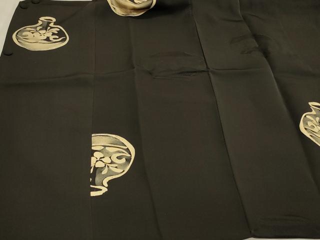平和屋着物#道行コート 地紋起こし 陶器文 黒地 正絹 逸品 未使用 CABH7081in