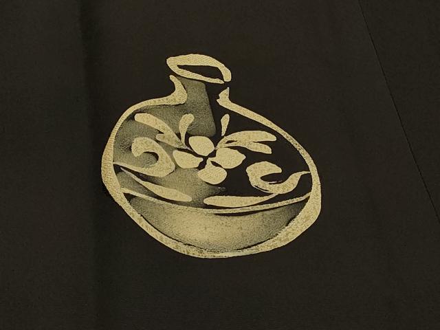 平和屋着物#道行コート 地紋起こし 陶器文 黒地 正絹 逸品 未使用 CABH7081in
