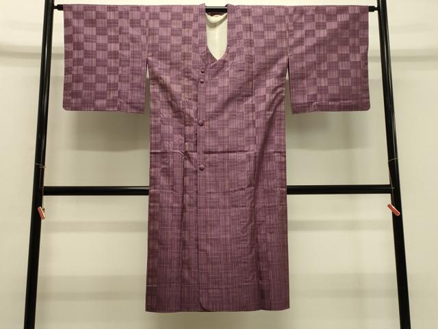 平和屋着物#道行コート 雨コート 格子 ロング丈 正絹 逸品 CABH7083in