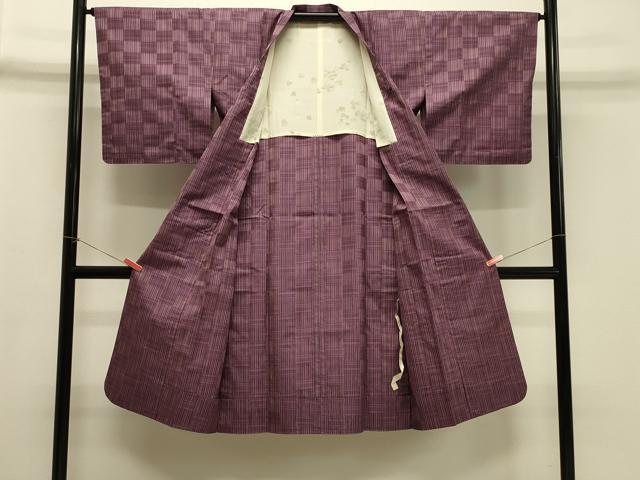 平和屋着物#道行コート 雨コート 格子 ロング丈 正絹 逸品 CABH7083in
