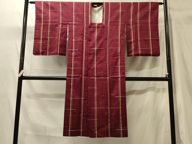 平和屋着物#道行コート 雨コート 単衣 格子 ロング丈 正絹 逸品 CABH7088in