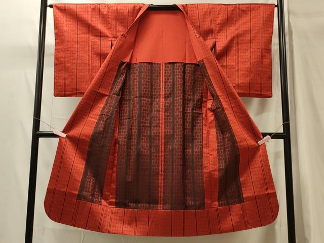 平和屋着物#道行コート 雨コート 単衣 間道 ロング丈 正絹 逸品 CABH7090in