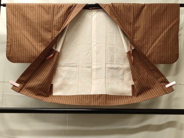 平和屋着物#士乎路紬 羽織 縞 加納別誂 反端付き 正絹 逸品 CABH7091in