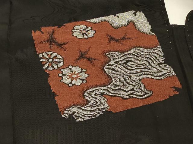 平和屋着物#羽織 単衣 寿光織 色紙流水花文 黒地 銀糸 正絹 逸品 CABH7116in