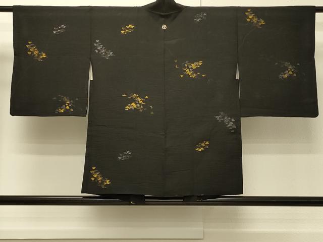 平和屋着物#羽織 寿光織 枝葉文 黒地 金銀糸 正絹 逸品 CABH7118in