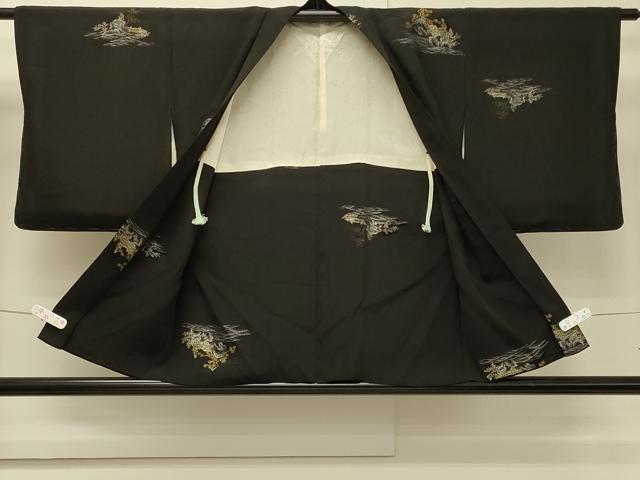 平和屋着物#羽織 寿光織 立波風景文 黒地 金銀糸 正絹 逸品 CABH7119in