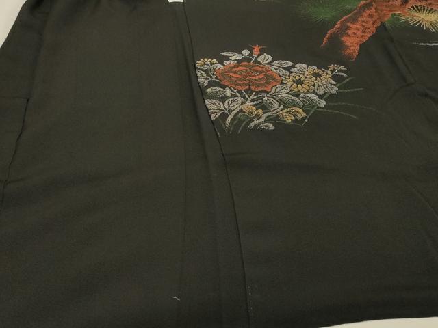 平和屋着物#羽織 寿光織 枝松花文 黒地 金銀糸 正絹 逸品 CABH7122in