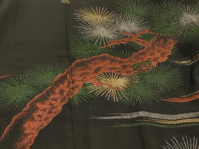 平和屋着物#羽織 寿光織 枝松花文 黒地 金銀糸 正絹 逸品 CABH7122in