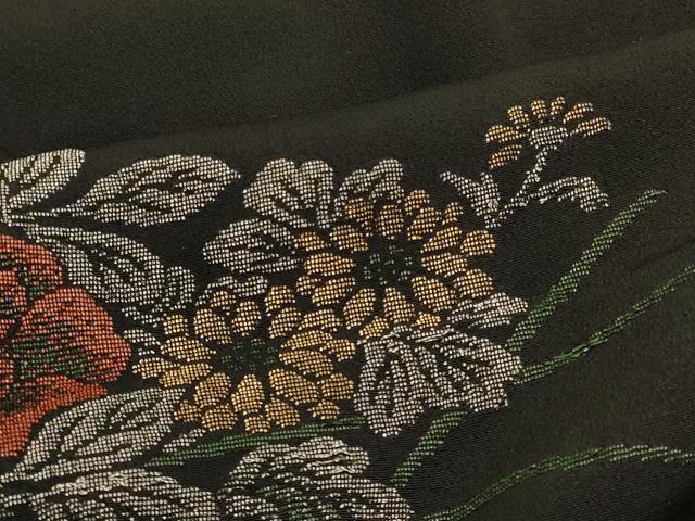 平和屋着物#羽織 寿光織 枝松花文 黒地 金銀糸 正絹 逸品 CABH7122in