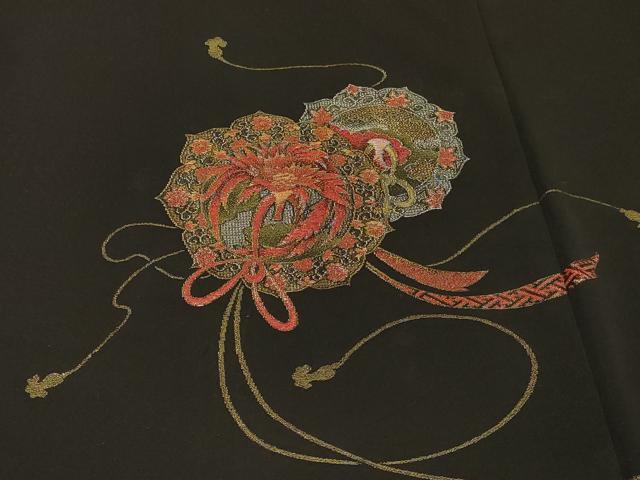 平和屋着物#羽織 寿光織 鏡裏花文 黒地 金銀糸 正絹 逸品 CABH7127in