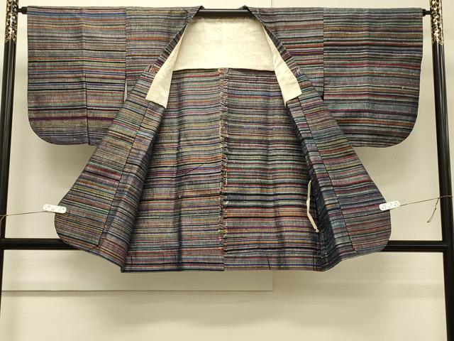 平和屋着物∞道行コート 紬地 単衣 横段文 正絹 逸品 CABH7143in