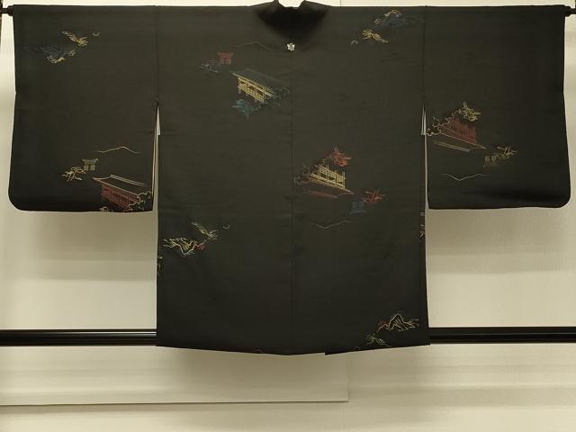 平和屋着物#羽織 寿光織 風景文 黒地 金糸 正絹 逸品 CABH7154in