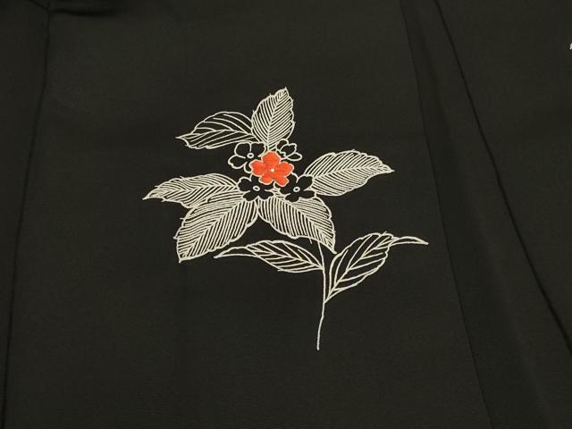 平和屋着物#羽織 刺繍 草花文 黒地 正絹 逸品 CABH7157in