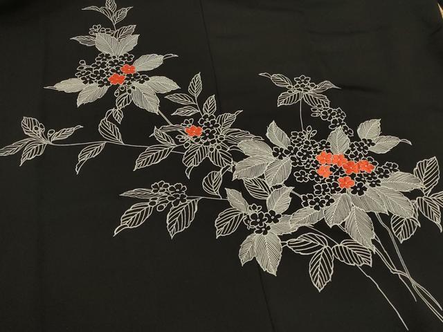 平和屋着物#羽織 刺繍 草花文 黒地 正絹 逸品 CABH7157in