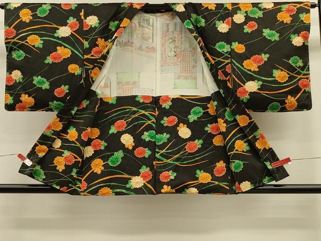 平和屋着物∞羽織 絞り 草花文 黒地 正絹 逸品 未使用 CABH7171in