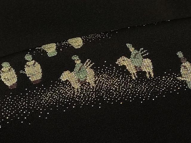 平和屋着物#羽織 寿光織 人物風景文 黒地 金糸 正絹 逸品 CABH7184in