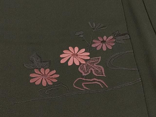 平和屋着物#羽織 総刺繍 流水草花文 黒地 正絹 逸品 CABH7186in