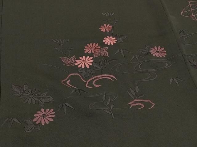 平和屋着物#羽織 総刺繍 流水草花文 黒地 正絹 逸品 CABH7186in