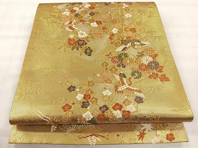 平和屋着物◎六通柄袋帯 色紙重ね飛鶴松竹梅 金糸 正絹 逸品 CABH7201yk