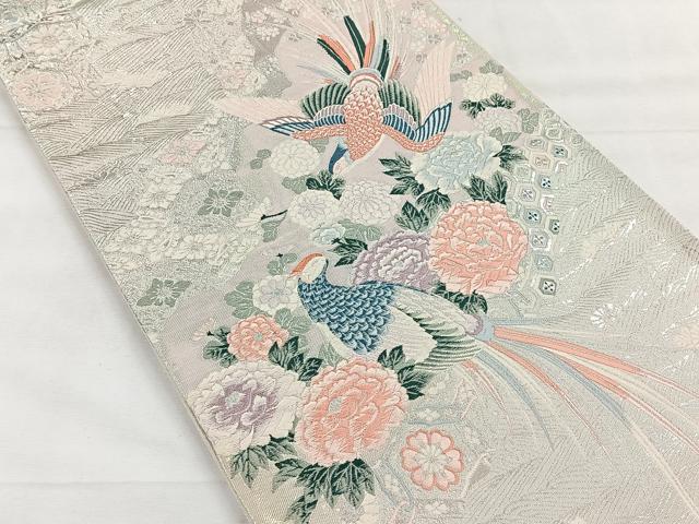 平和屋着物◎六通柄袋帯 唐織 花鳥文 銀糸 正絹 逸品 CABH7202yk
