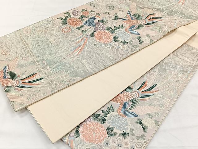 平和屋着物◎六通柄袋帯 唐織 花鳥文 銀糸 正絹 逸品 CABH7202yk