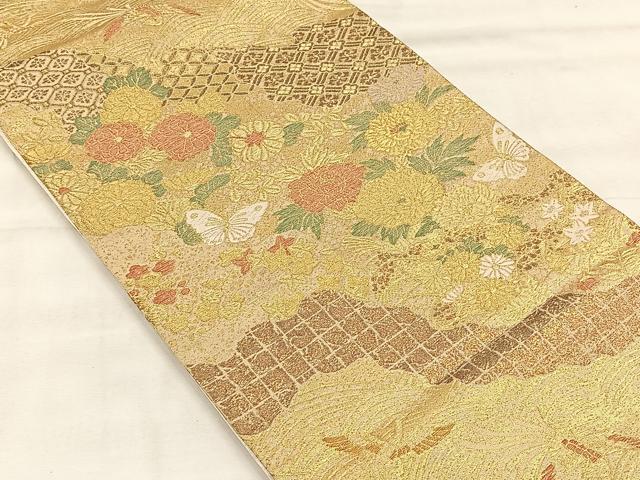 平和屋着物◎六通柄袋帯 唐草文 花蝶文 金糸 正絹 逸品 CABH7208yk
