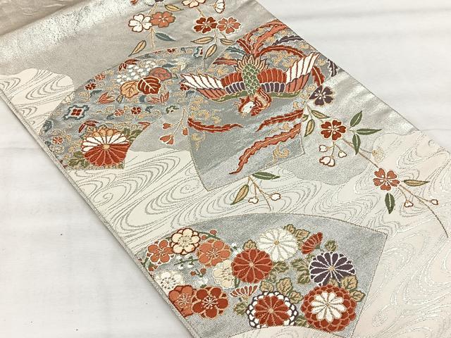 平和屋着物◎太鼓柄袋帯 唐織 地紙鳳凰草花文 金銀糸 正絹 逸品 CABH7209yk