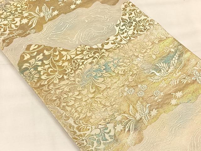 平和屋着物◎六通柄袋帯 流水花鳥文 金銀糸 正絹 逸品 CABH7211yk