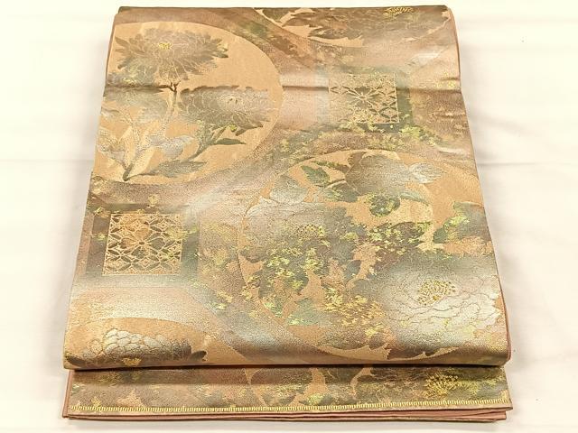 平和屋着物◎六通柄袋帯 草花丸文 金糸 引箔 正絹 逸品 CABH7214yk