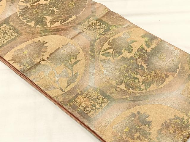 平和屋着物◎六通柄袋帯 草花丸文 金糸 引箔 正絹 逸品 CABH7214yk
