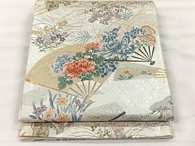 平和屋着物◎六通柄袋帯 唐織 菊扇面図 京扇絵 金銀糸 正絹 逸品 CABH7215yk